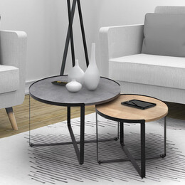 Σετ Τραπεζάκια Σαλονιού Davis Megapap 2τμχ. Μεταλλικά - Μελαμίνης Ανθρακί/sonoma 70x69x46εκ.