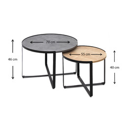 Σετ Τραπεζάκια Σαλονιού Davis Megapap 2τμχ. Μεταλλικά - Μελαμίνης Ανθρακί/sonoma 70x69x46εκ.