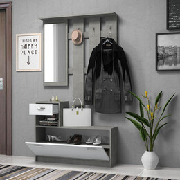 Έπιπλο Εισόδου Μελαμίνης Raynold Megapap Χρώμα Γκρι Σκυροδέματος - Λευκό 100x30x180εκ.