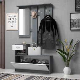 Έπιπλο Εισόδου Μελαμίνης Raynold Megapap Χρώμα Ανθρακί - Λευκό 100x30x180εκ.