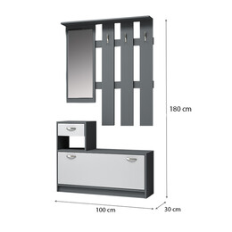 Έπιπλο Εισόδου Μελαμίνης Raynold Megapap Χρώμα Ανθρακί - Λευκό 100x30x180εκ.