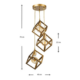 Φωτιστικό Οροφής Thora Megapap e27 Μεταλλικό Τρίφωτο Χρώμα Χρυσό ματ 22x22x70εκ.
