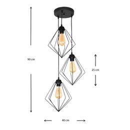 Φωτιστικό Οροφής Nura Megapap e27 Μεταλλικό Τρίφωτο Χρώμα Μαύρο 21x21x70εκ.