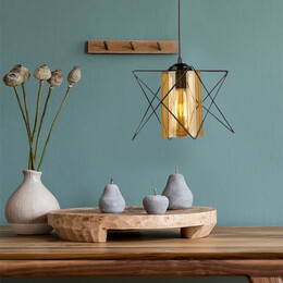 Φωτιστικό Οροφής Indra Megapap e27  Μεταλλικό Μονόφωτο Χρώμα Μαύρο 17x17x50εκ.