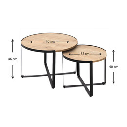 Σετ Τραπεζάκια Σαλονιού Davis Megapap 2τμχ. Μεταλλικά - Μελαμίνης σε Φυσικό Οξιάς 70x69x46εκ.