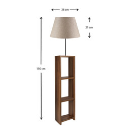 Φωτιστικό Δαπέδου Launo Megapap Υφασμάτινο Pvc/mdf Χρώμα Μπεζ/καρυδί 38x38x150εκ.