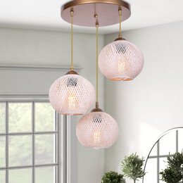 Φωτιστικό Οροφής Riordan Megapap e27 Μεταλλικό/σχοινί Τρίφωτο σε Χρυσό/μπεζ 30x30x65εκ.