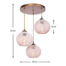 Φωτιστικό Οροφής Riordan Megapap e27 Μεταλλικό/σχοινί Τρίφωτο σε Χρυσό/μπεζ 30x30x65εκ.