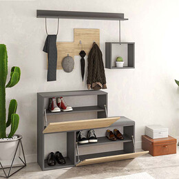 Έπιπλο Εισόδου-Παπουτσοθήκη Holdon Megapap Μελαμίνης Φυσικό Οξιάς/ανθρακί 120x36,5x87,5εκ.