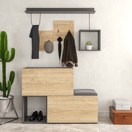 Έπιπλο Εισόδου-Παπουτσοθήκη Holdon Megapap Μελαμίνης Φυσικό Οξιάς/ανθρακί 120x36,5x87,5εκ.