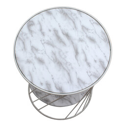 Βοηθητικό Τραπεζάκι Jaspin Megapap Μεταλλικό - mdf Χρώμα Λευκό-Λευκό εφέ Μαρμάρου 32x32x44εκ.