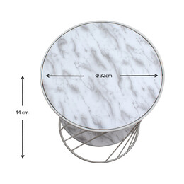 Βοηθητικό Τραπεζάκι Jaspin Megapap Μεταλλικό - mdf Χρώμα Λευκό-Λευκό εφέ Μαρμάρου 32x32x44εκ.