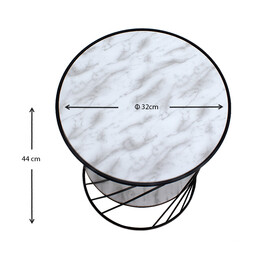 Βοηθητικό Τραπεζάκι Jaspin Megapap Μεταλλικό - mdf Χρώμα Μαύρο-Λευκό εφέ Μαρμάρου 32x32x44εκ.