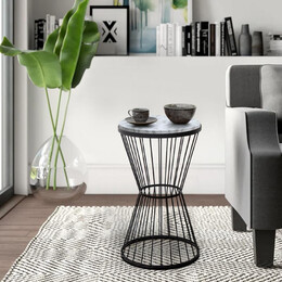 Βοηθητικό Τραπεζάκι Hoffman Megapap Μεταλλικό - mdf Χρώμα Μαύρο - Λευκό εφέ Μαρμάρου 35x35x58εκ.