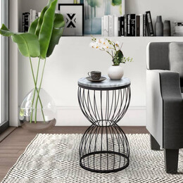 Βοηθητικό Τραπεζάκι Pino Megapap Μεταλλικό - mdf Χρώμα Μαύρο - Λευκό εφέ Μαρμάρου 35x35x58εκ.