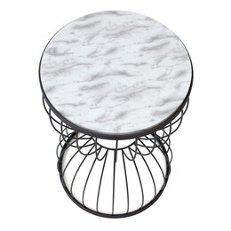 Βοηθητικό Τραπεζάκι Pino Megapap Μεταλλικό - mdf Χρώμα Μαύρο - Λευκό εφέ Μαρμάρου 35x35x58εκ.