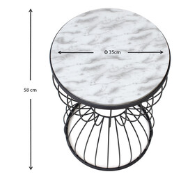 Βοηθητικό Τραπεζάκι Pino Megapap Μεταλλικό - mdf Χρώμα Μαύρο - Λευκό εφέ Μαρμάρου 35x35x58εκ.