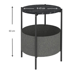 Βοηθητικό Τραπεζάκι Kalid Megapap Μελαμίνης - Υφασμάτινο Χρώμα Μαύρο εφέ Μαρμάρου - Γκρι 43x43x60εκ.