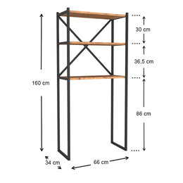 Έπιπλο Πλυντηρίου Mindy Megapap Μεταλλικό - Μελαμίνης Χρώμα Μαύρο - Pine oak 66x34x160εκ.