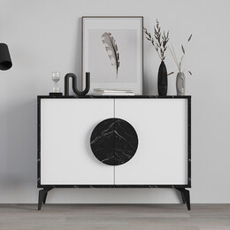 Μπουφές Μελαμίνης Gora Megapap Χρώμα Μαύρο εφέ Μαρμάρου - Λευκό 110x35,6x82εκ.