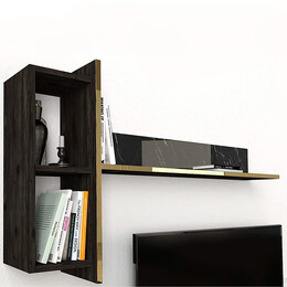 Σύνθεση Τηλεόρασης Veyron Megapap από Μελαμίνη Χρώμα Μαύρο Rebab - Μαύρο εφέ Μαρμάρου 180x33x45εκ.