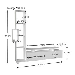 Σύνθεση Τηλεόρασης Tulip Megapap από Μελαμίνη Χρώμα Λευκό 160x29,5x160εκ.