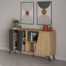 Μπουφές Μελαμίνης Fiona Megapap Χρώμα Φυσικό Οξιάς - Γκρι Ρετρό 150x35,6x82εκ.