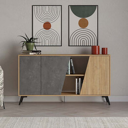 Μπουφές Μελαμίνης Fiona Megapap Χρώμα Φυσικό Οξιάς - Γκρι Ρετρό 150x35,6x82εκ.