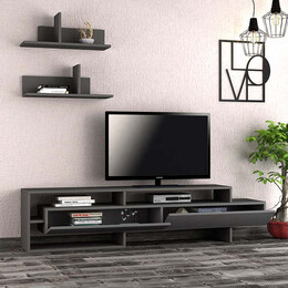 Έπιπλο Τηλεόρασης Gara Megapap από Μελαμίνη Χρώμα Ανθρακί 180x29,8x42εκ.