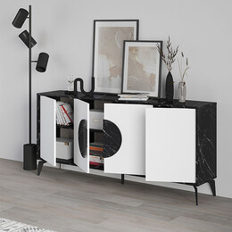 Μπουφές Μελαμίνης Gora Megapap Χρώμα Μαύρο εφέ Μαρμάρου - Λευκό 180x35,6x82εκ.