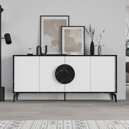 Μπουφές Μελαμίνης Gora Megapap Χρώμα Μαύρο εφέ Μαρμάρου - Λευκό 180x35,6x82εκ.