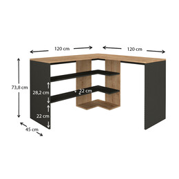 Γραφείο Εργασίας Stylo Megapap από Μελαμίνη Χρώμα Sapphire oak -  Ανθρακί 120x120x73,8εκ.