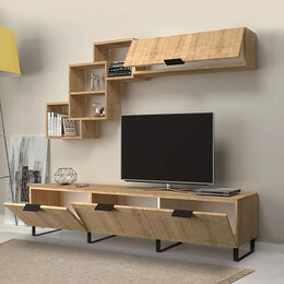 Σύνθεση Τηλεόρασης Heydar Megapap από Μελαμίνη Χρώμα Φυσικό Οξιάς 210x35x50εκ.