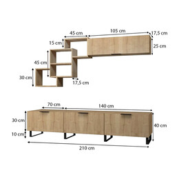 Σύνθεση Τηλεόρασης Heydar Megapap από Μελαμίνη Χρώμα Φυσικό Οξιάς 210x35x50εκ.