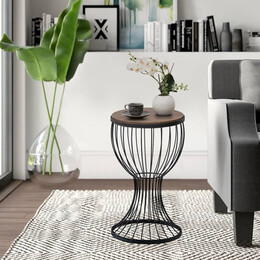 Βοηθητικό Τραπεζάκι Aldora Megapap Μεταλλικό - mdf Χρώμα Μαύρο - Καρυδί 35x35x58εκ.