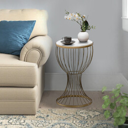 Βοηθητικό Τραπεζάκι Aldora Megapap Μεταλλικό - mdf Χρώμα Χρυσό - Λευκό εφέ Μαρμάρου 35x35x58εκ.