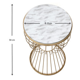 Βοηθητικό Τραπεζάκι Aldora Megapap Μεταλλικό - mdf Χρώμα Χρυσό - Λευκό εφέ Μαρμάρου 35x35x58εκ.