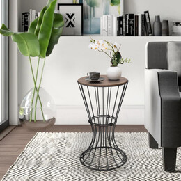 Βοηθητικό Τραπεζάκι Girene Megapap Μεταλλικό - mdf Χρώμα Μαύρο - Καρυδί 32x32x58εκ.