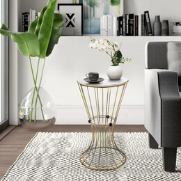 Βοηθητικό Τραπεζάκι Girene Megapap Μεταλλικό - mdf Χρώμα Χρυσό - Λευκό εφέ Μαρμάρου 32x32x58εκ.