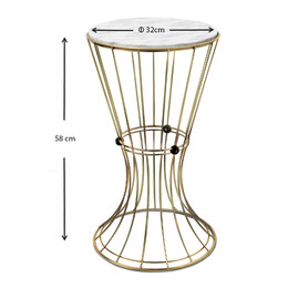 Βοηθητικό Τραπεζάκι Girene Megapap Μεταλλικό - mdf Χρώμα Χρυσό - Λευκό εφέ Μαρμάρου 32x32x58εκ.