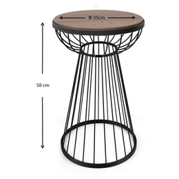 Βοηθητικό Τραπεζάκι Mantare Megapap Μεταλλικό - mdf Χρώμα Μαύρο - Καρυδί 35x35x58εκ.