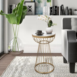 Βοηθητικό Τραπεζάκι Mantare Megapap Μεταλλικό - mdf Χρώμα Χρυσό - Λευκό εφέ Μαρμάρου 35x35x58εκ.