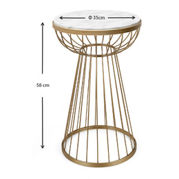 Βοηθητικό Τραπεζάκι Tekosi Megapap Μεταλλικό - mdf Χρώμα Χρυσό - Λευκό εφέ Μαρμάρου 35x35x58εκ.