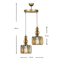 Φωτιστικό Οροφής Alaba Megapap e27 Μεταλλικό - Γυάλινο Δίφωτο Χρώμα Χρυσό 30x30x80εκ.