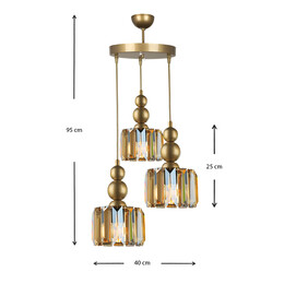 Φωτιστικό Οροφής Alaba Megapap e27 Μεταλλικό - Γυάλινο Τρίφωτο Χρώμα Χρυσό 40x40x95εκ.