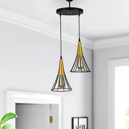 Φωτιστικό Οροφής Havana Megapap e27 Μεταλλικό Δίφωτο Χρώμα Μαύρο - Χρυσό 24x24x85εκ.