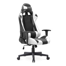 Καρέκλα Γραφείου Gaming Alonso Megapap από Τεχνόδερμα Χρώμα Λευκό - Μαύρο 67x70x125/135 εκ.