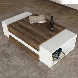 Τραπεζάκι Σαλονιού Nora Megapap από Μελαμίνη Χρώμα Λευκό - Καρυδί 110x60,6x31εκ.