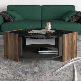 Τραπεζάκι Σαλονιού Marbel Megapap από Μελαμίνη Χρώμα Καρυδί - Μαύρο εφέ Μαρμάρου 75x75x40εκ.