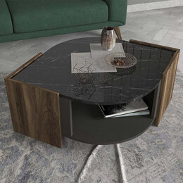 Τραπεζάκι Σαλονιού Marbel Megapap από Μελαμίνη Χρώμα Καρυδί - Μαύρο εφέ Μαρμάρου 75x75x40εκ.